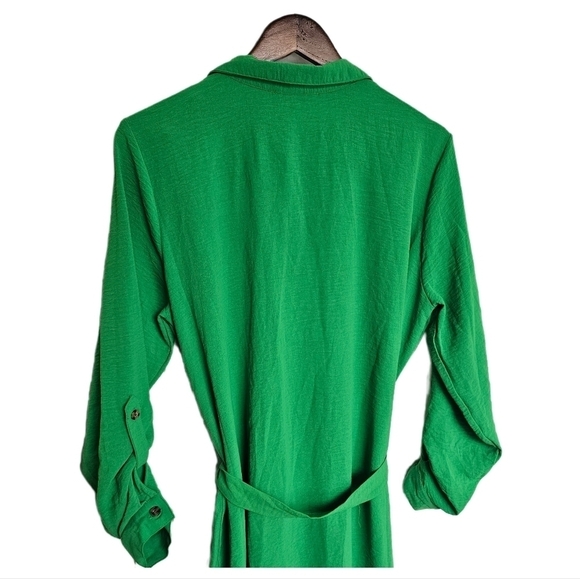Green button front long sleeve belted dress size XL - Picture 6 of 9